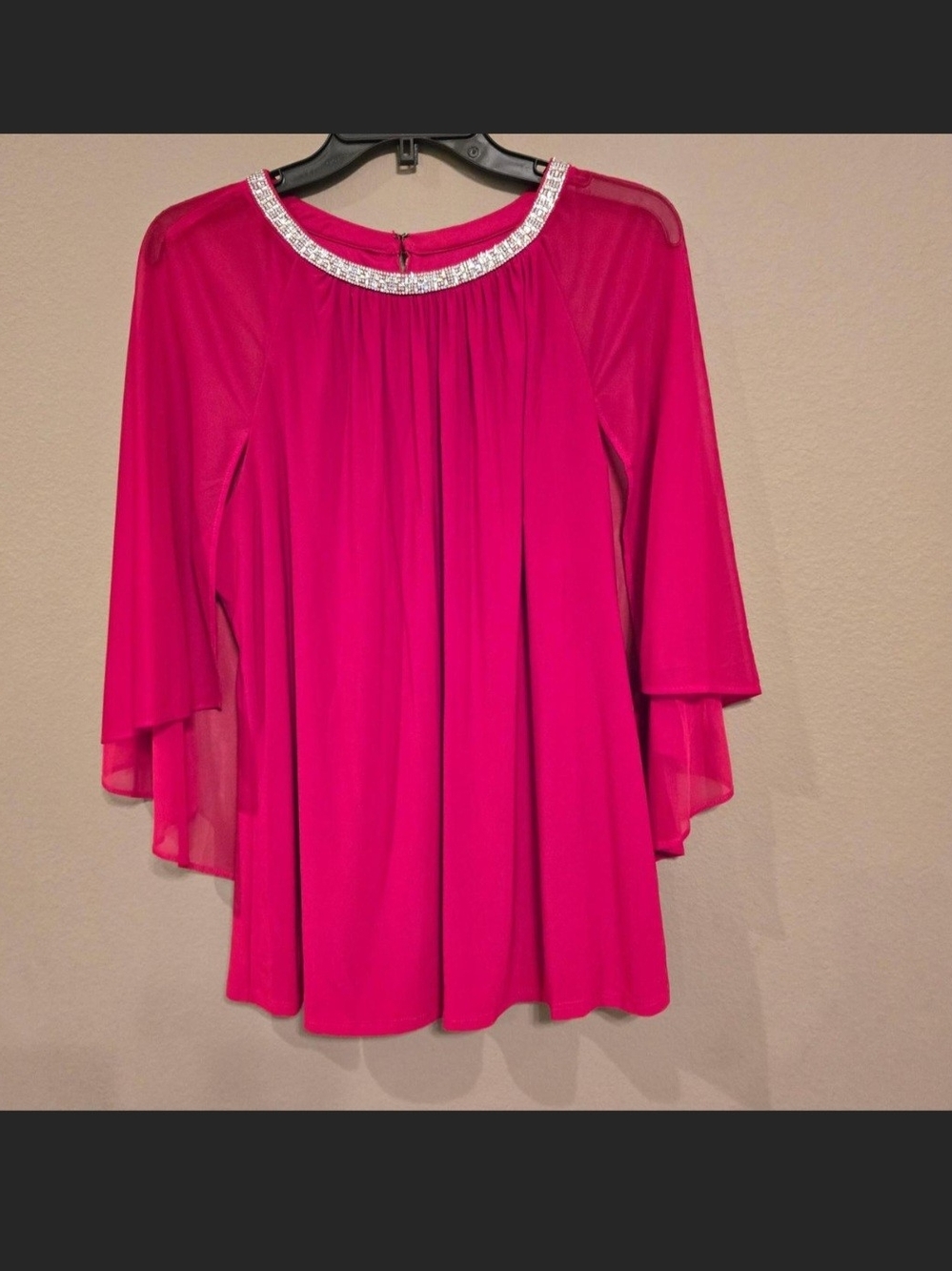 R&M Richards Red Embellished Rhinestone Neck Flutter-Sleeve Tunic Size XL